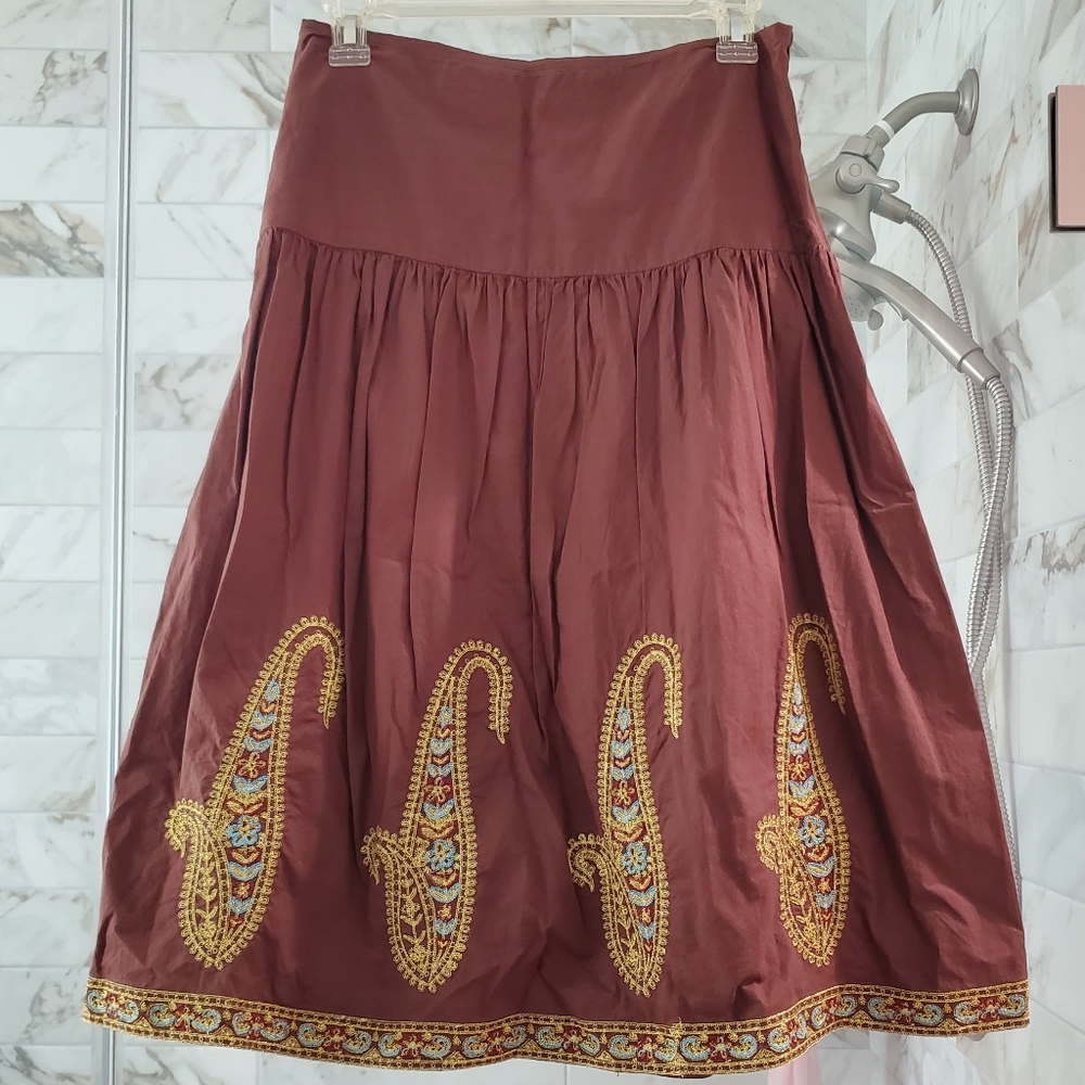 Brown with Gold Midi Skirt